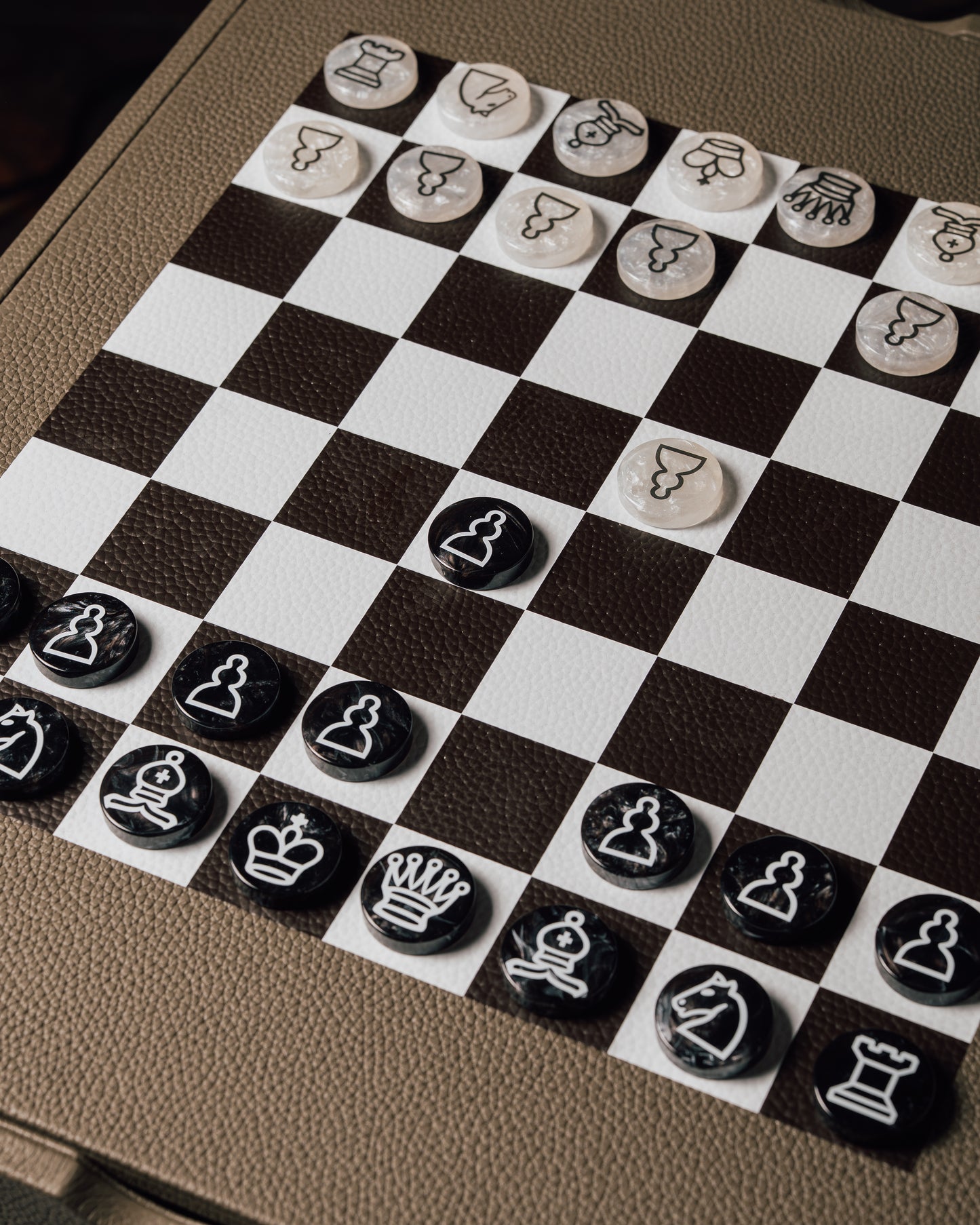 Leather Game Table Taupe